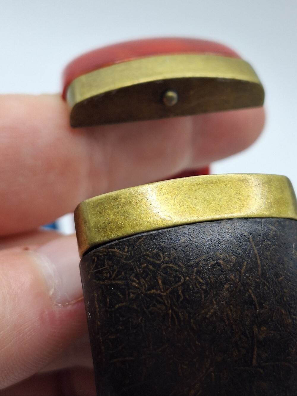 Premier Designs Red and Dark Brown Hinged Bangle Bracelet - Picture 7 of 10